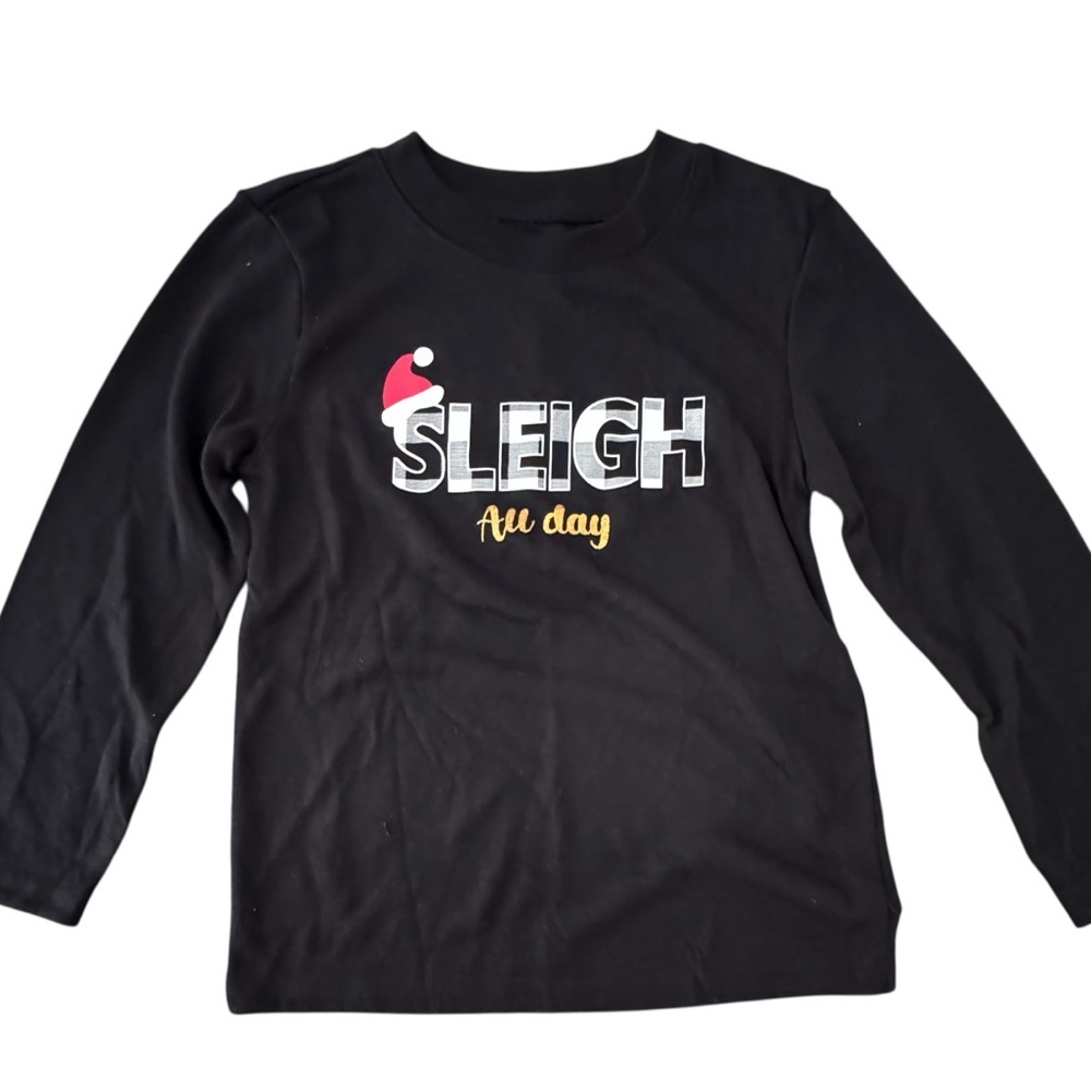 NWT Jammies For Your Family Size 3T “SLEIGH All Day” Black Long Sleeve Poly Tee